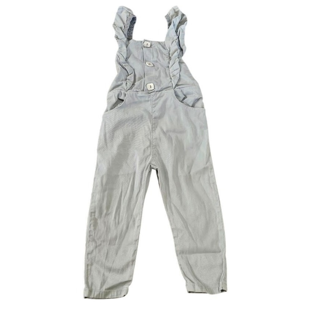 Zara Baby Girl Ruffle Overalls Light Blue Cotton Bib Jumpsuit Size 2-3Y